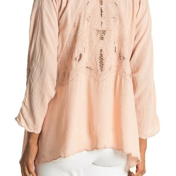New Free People Cool Nights Crochet Conch Pink Cardigan Short Duster Kimono Sz S - Picture 9 of 16